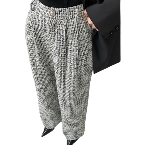 Commense Houndstooth Tweed High Rise Wide Leg Trouser Pants Women’s Size XL - Picture 2 of 11